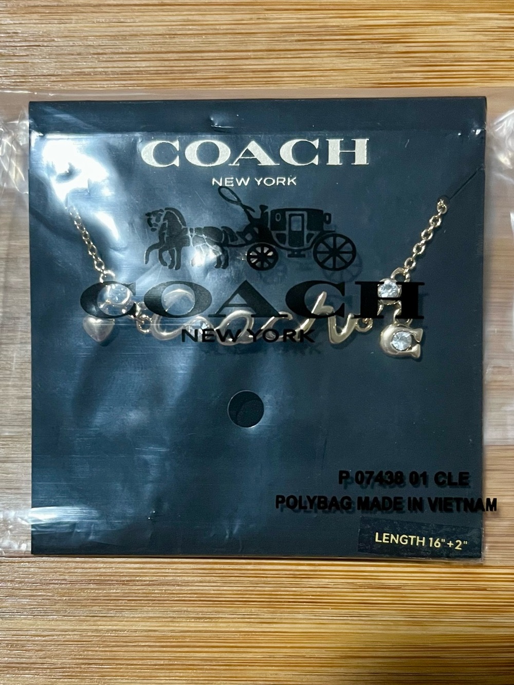 Coach Gold Script Logo Necklace w/ Crystal Accents & small heart and C charm - Picture 4 of 4